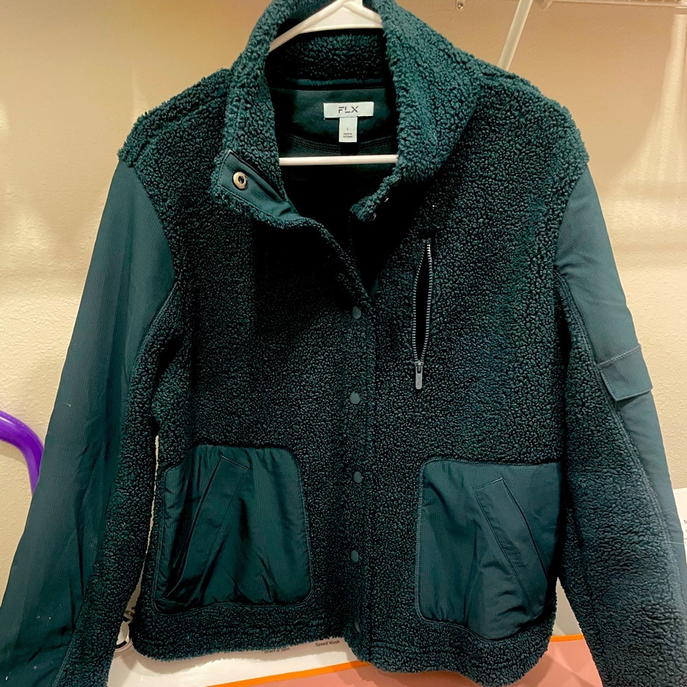 Hunter green crop Sherpa jacket